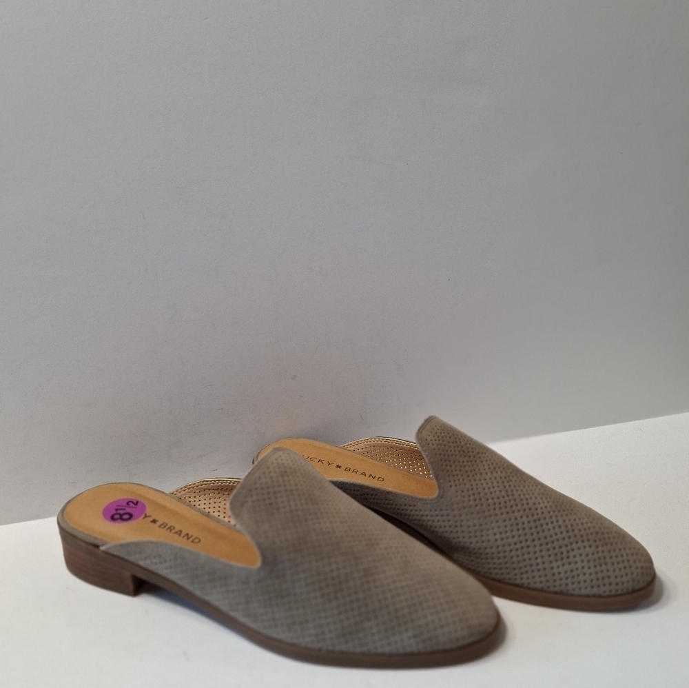 Lucky Brand Light Gray Coryna Perforated Suede Leather Slip On Mules -8.5